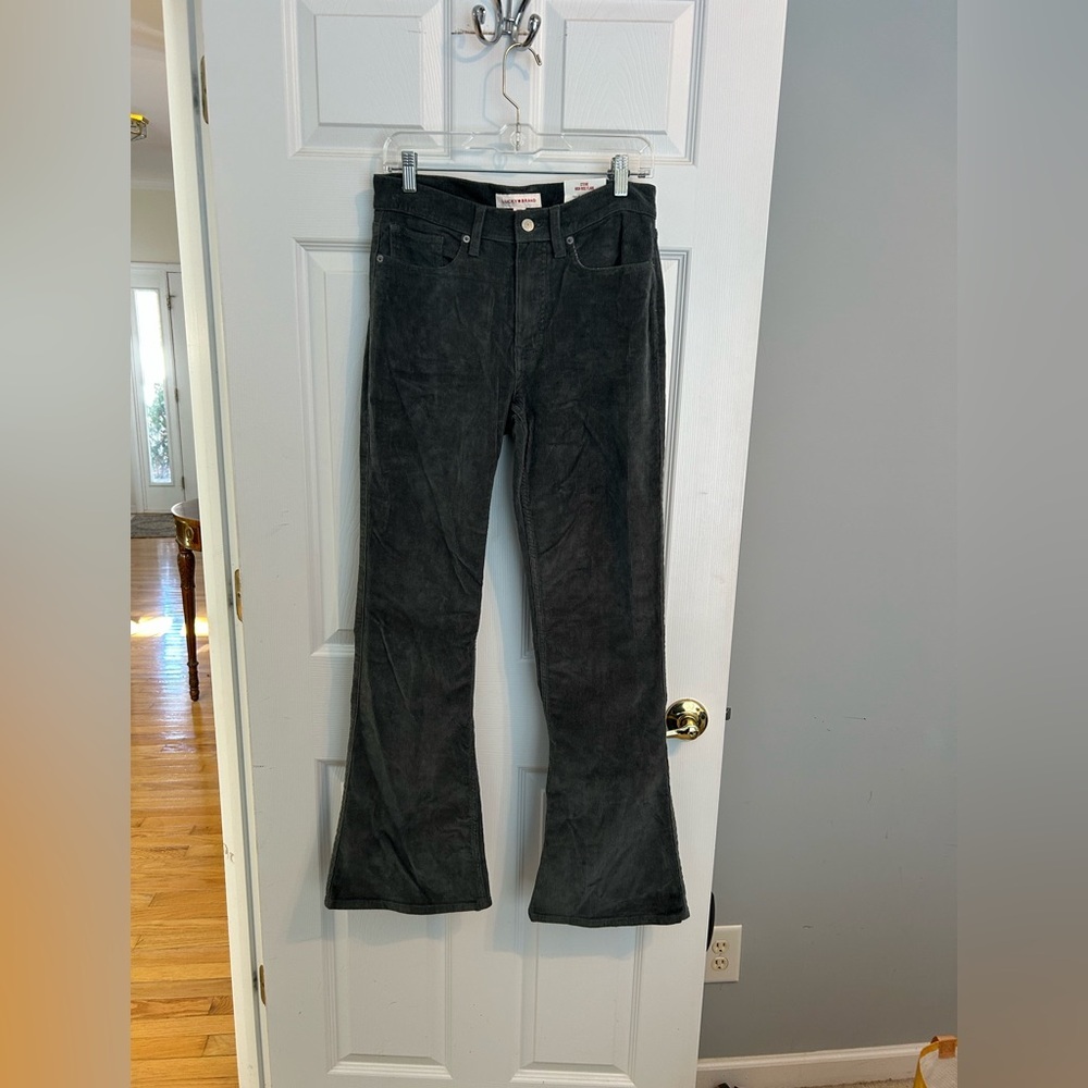 NWT Lucky Brand Charcoal Corduroy High-Rise Flare Pants